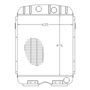 A black and white technical line drawing showing the front dimensions of a rectangular device, with measurements labeled 435 and 476.