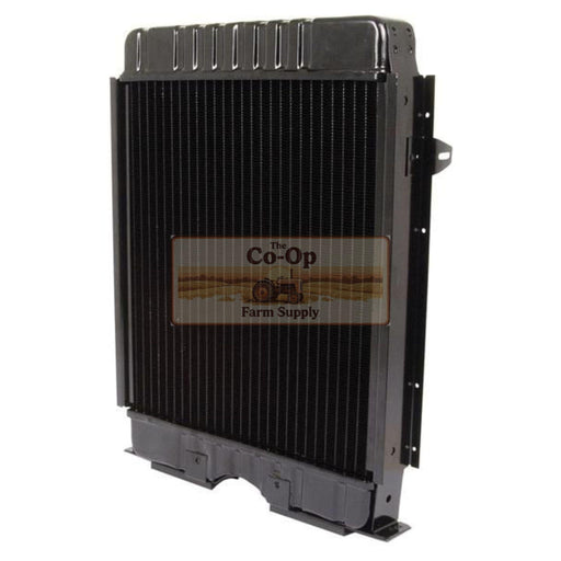A black automotive radiator with a central logo overlay reading 'The Co-Op Farm Supply', shown on a plain white background.