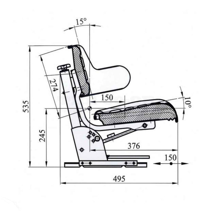 replacement CASE/IH tractor seat elevation view dimensions