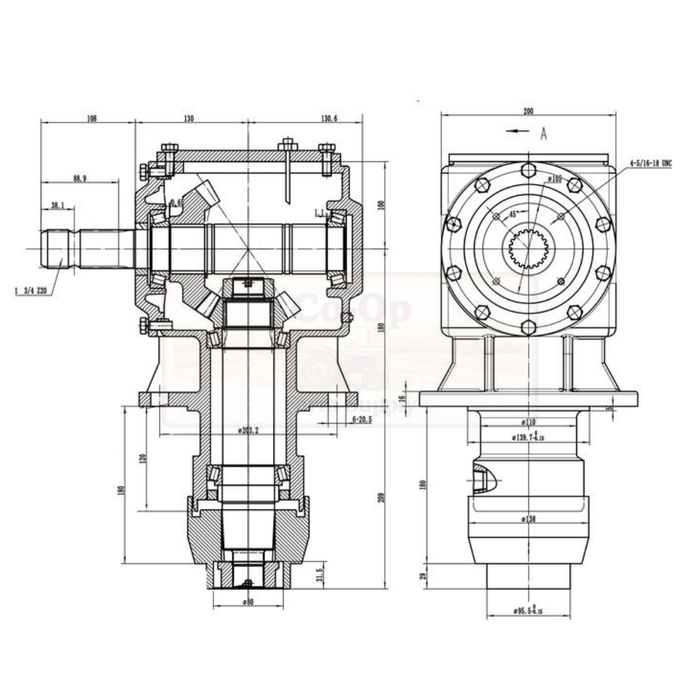 Gearbox image with Dimension data