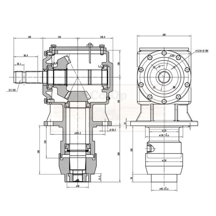 Gearbox Schematic with dimensions