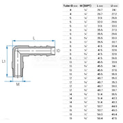 Tefen BSPT Male Elbow Hose Connector sizes