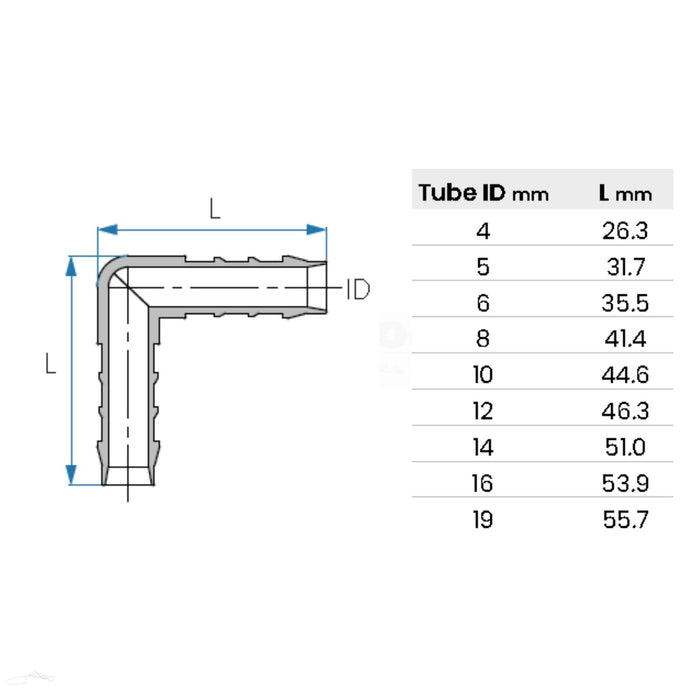 Tefen Hose barb Elbow sizes