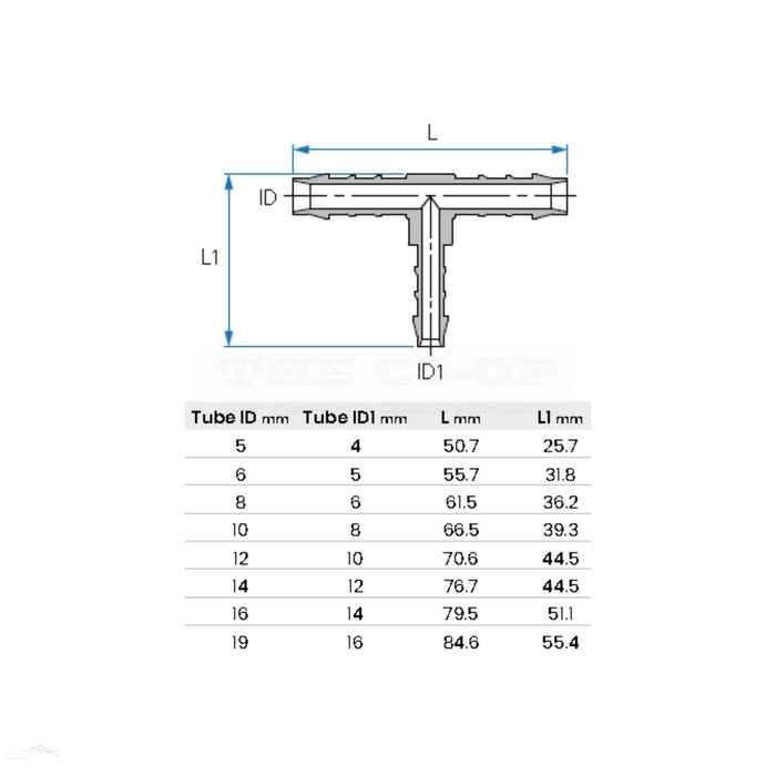 Tefen Reducing T Hose Connector sizes