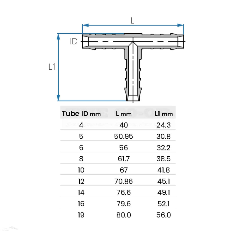 Tefen Equal TEE Hose Barb Push Fit Fitting | Nylon 66 | 6mm–19mm