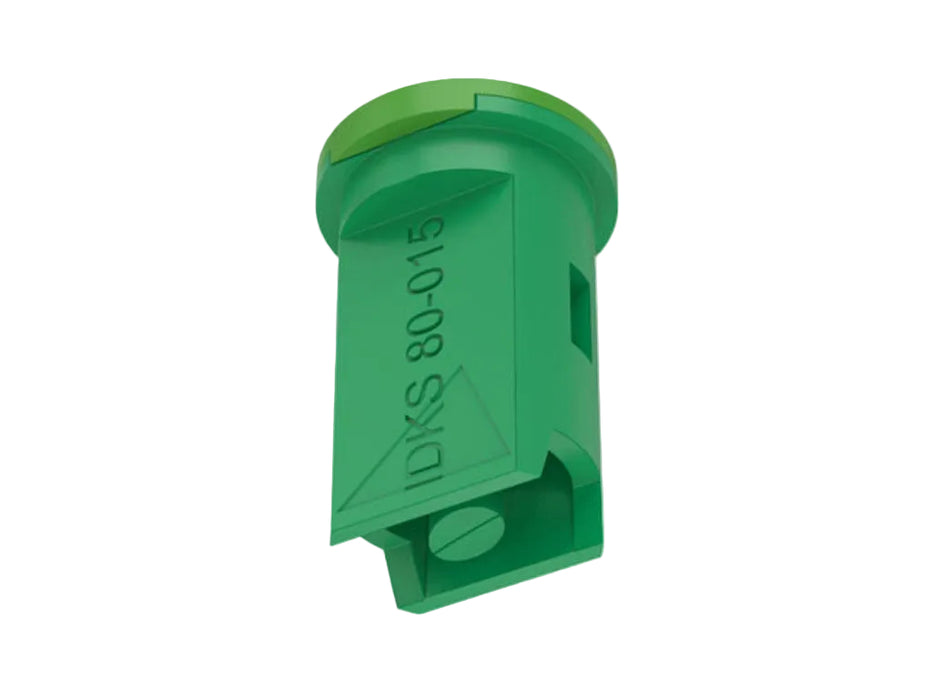 Green plastic component with branding on a white background