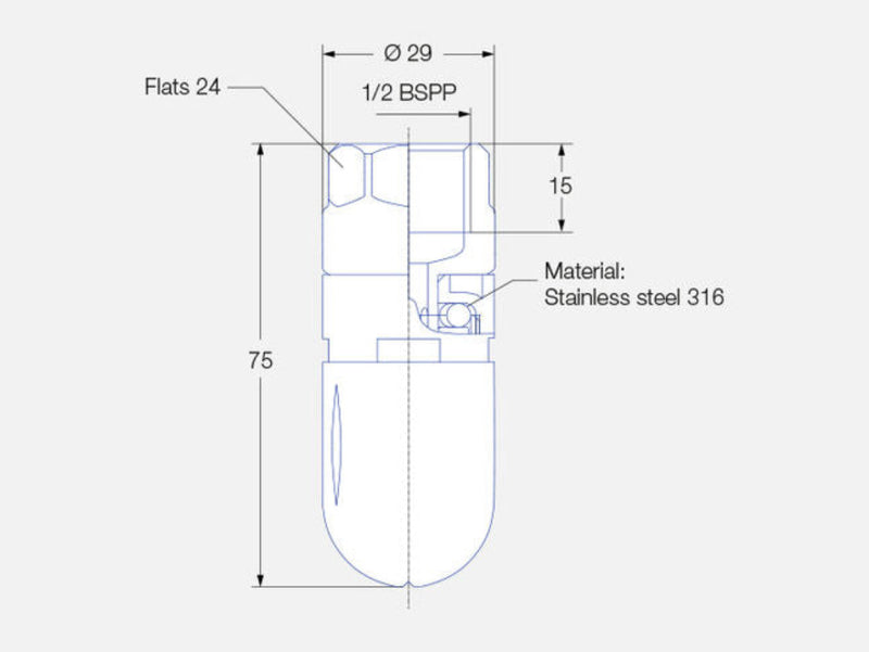 Technical drawing of a plumbing fitting with dimensions and material details.