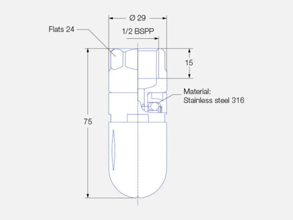 Technical drawing of a plumbing fitting with dimensions and material details.