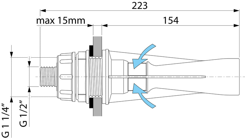 Technical drawing of a plumbing fitting with dimensions labeled