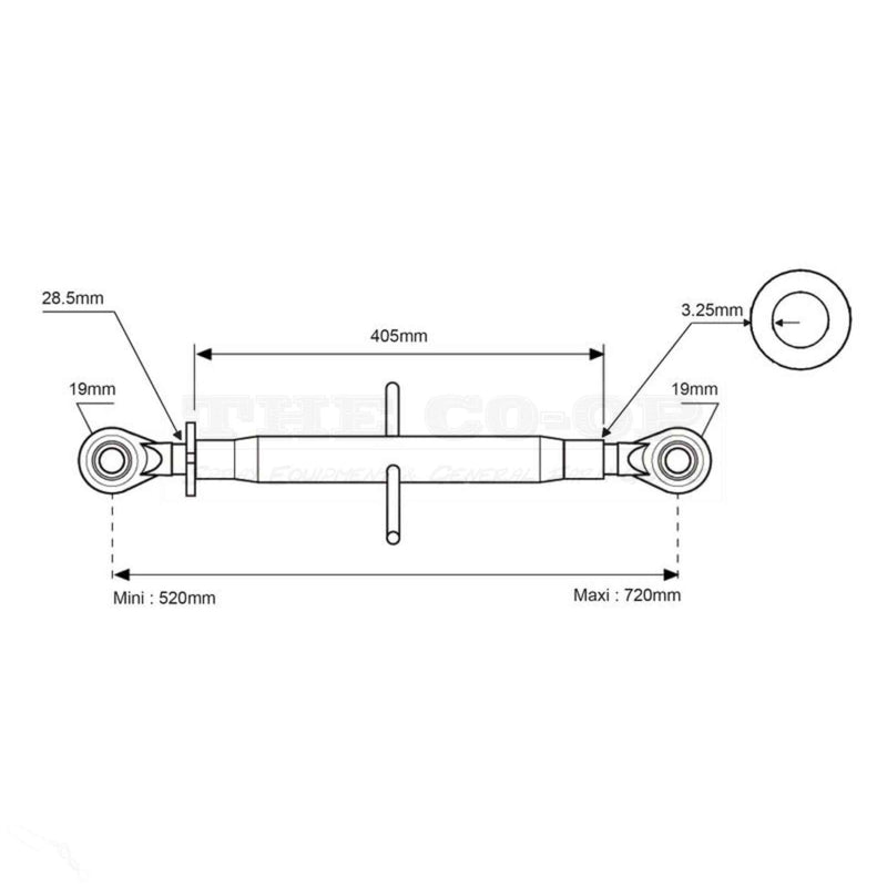 Dimensions Tractor Top Link Third arm s.312 or B312 for Ferguson, Kubota, Kioti, iseki, ford, daedong