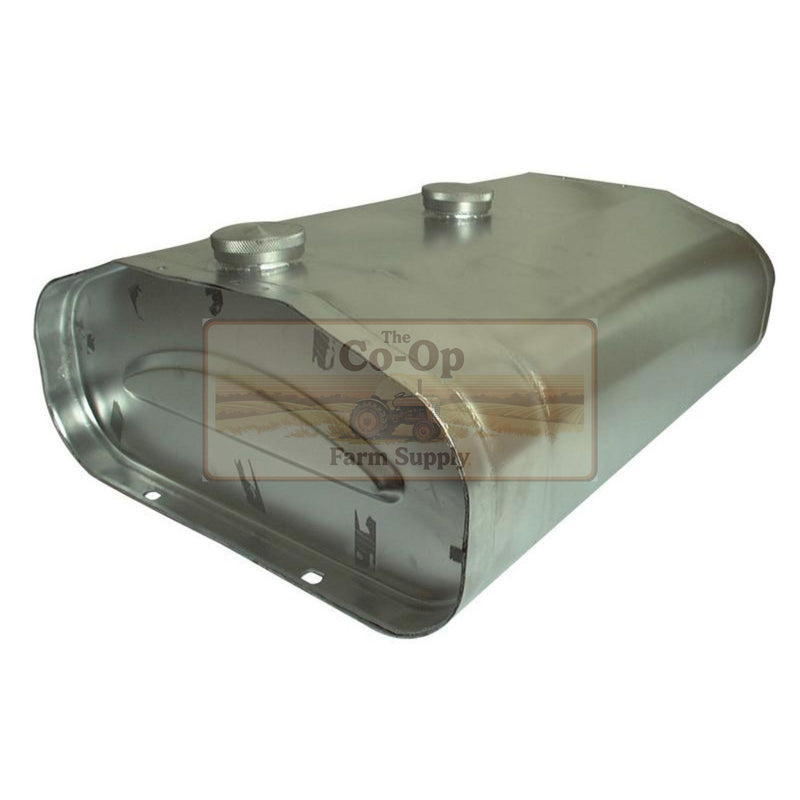 A steel fuel tank with two circular filler caps, shown on a plain white background with a semi-transparent 'The Co-Op Farm Supply' watermark overlay.