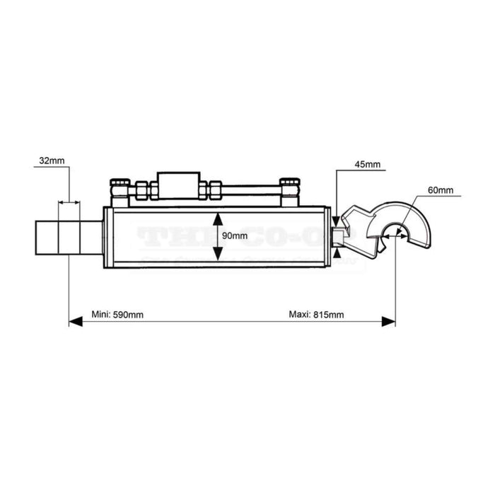 Technical drawing of a mechanical component with dimensions labeled
