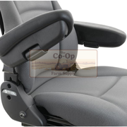 Gray tractor seat with black straps on a white background, featuring The Co-op Farm Supply logo.