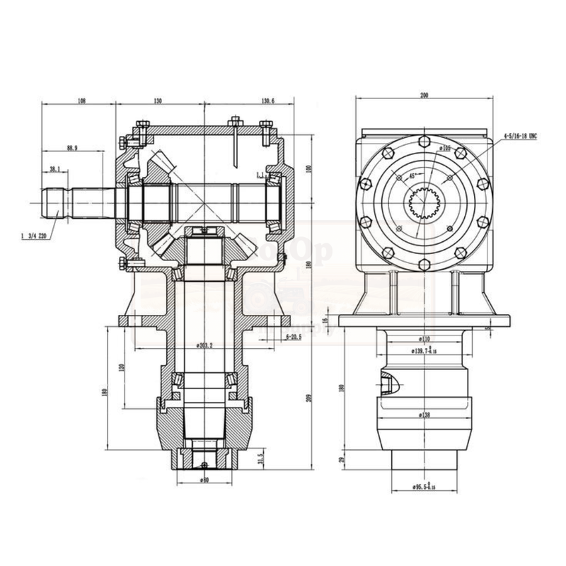 gearbox schematic with dimensions