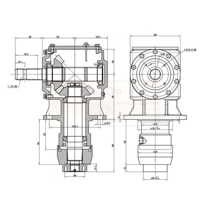 gearbox schematic with dimensions