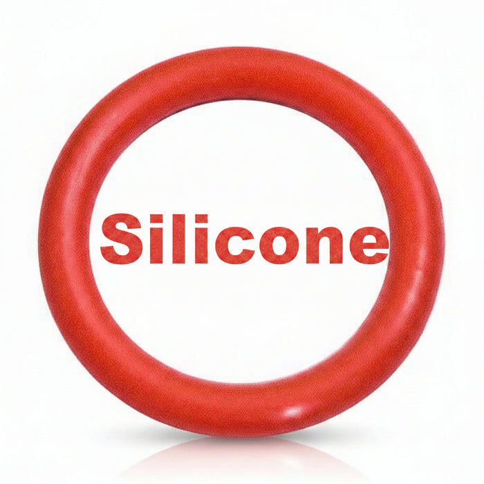 Red silicone ring labeled 'Metric Silicone Orings' on a white background