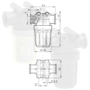 Pressure filter Mini Inline - THE CO-OP Dimensions
