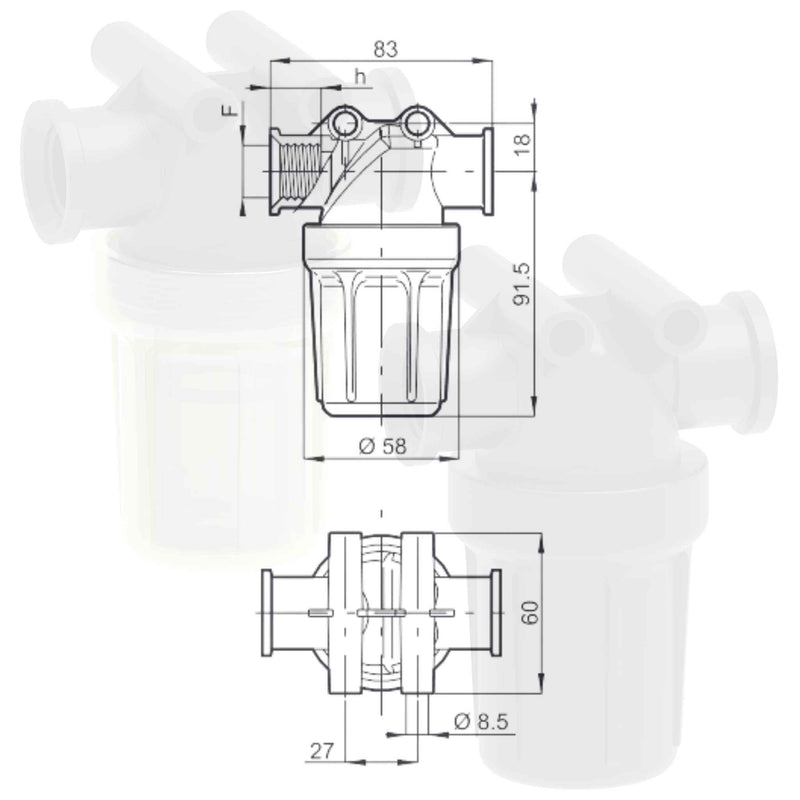 Pressure filter Mini Inline - THE CO-OP Dimensions