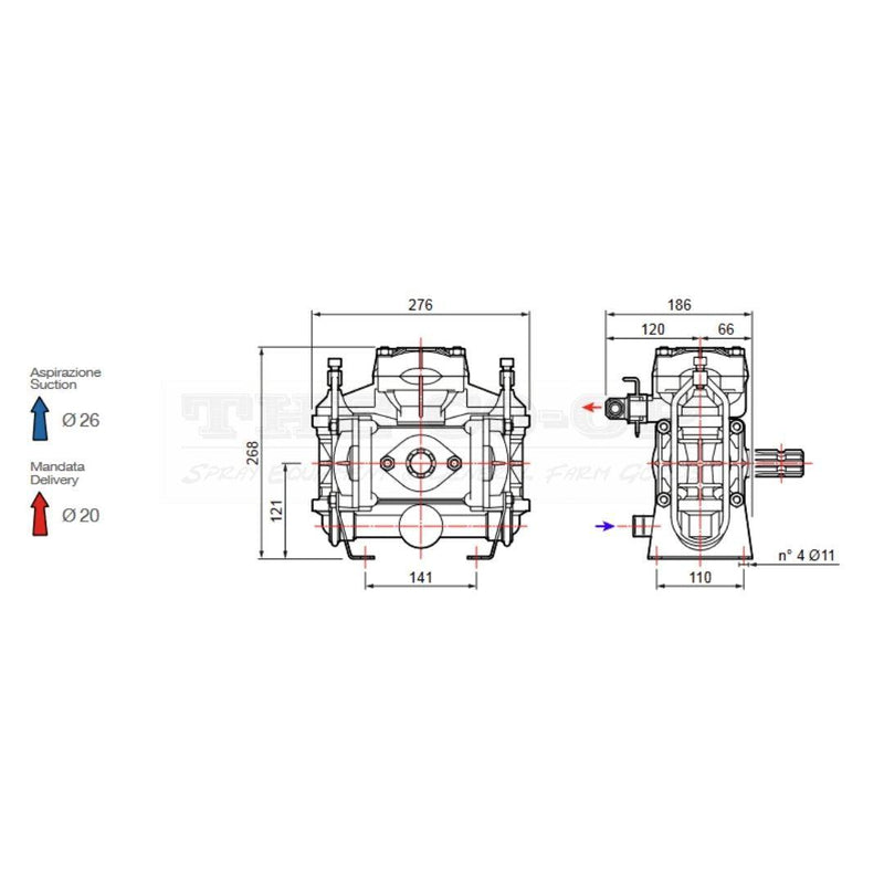 Silvan BP60/20  PTO Pump Dimensions specific model pump 6101.1001.00