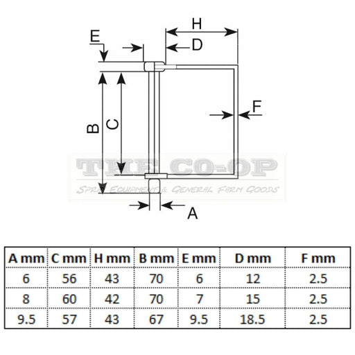 Shaft lock pin with square clip dimensions
