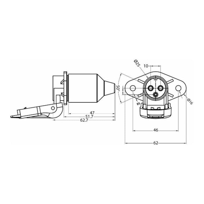 3 Pin Auxilary Socket with 2 Bolt Mounting - Male Pins - THE CO-OP