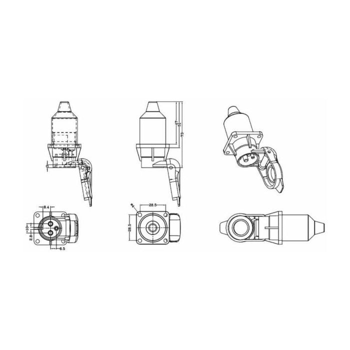 3 Pin Auxilary Socket with 4 Bolt Mounting - Male Pins - THE CO-OP