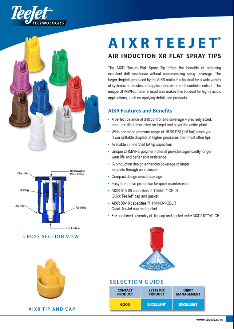 AIXR TeeJet Air Induction Spray nozzles for boom spray applications
